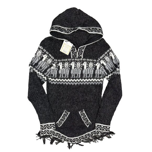 Asiris Treasures Sweaters - NWT Asiri's Treasures Alpaca Wool Aztec Knit Hoodie Sweater Handmade Peru Small